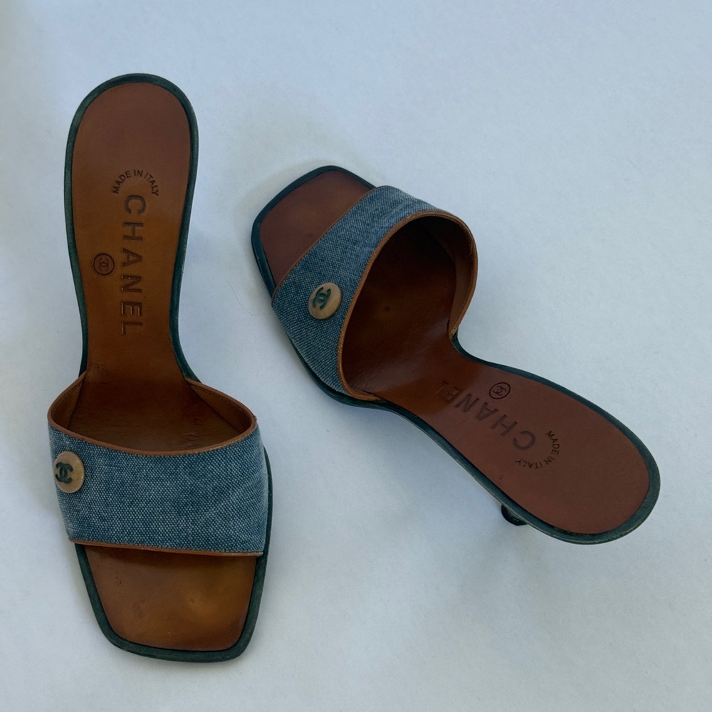 Archival Chanel Denim CC Button Sandal Mules (RARE) - Picture 4 of 8